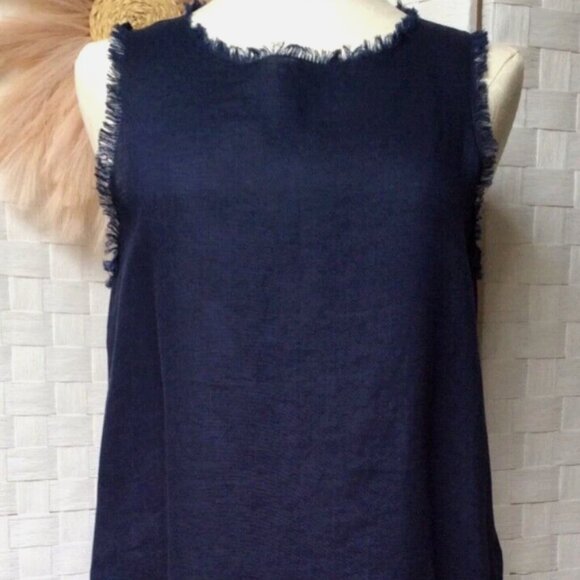 CLEARANCE $10  LJC Designs Navy Blue Linen Sleeveless Midi Tank Dress Size S - Picture 1 of 13